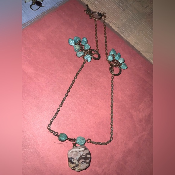 Vintage Handmade Bohemian Authentic Turquoise & Jasper Copper Necklace - Picture 6 of 13